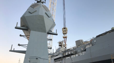 Image for BAE Systems installs new mast on HMAS Anzac