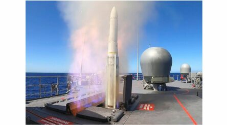 Image for HMAS Arunta’s first SAM missile firing – picture
