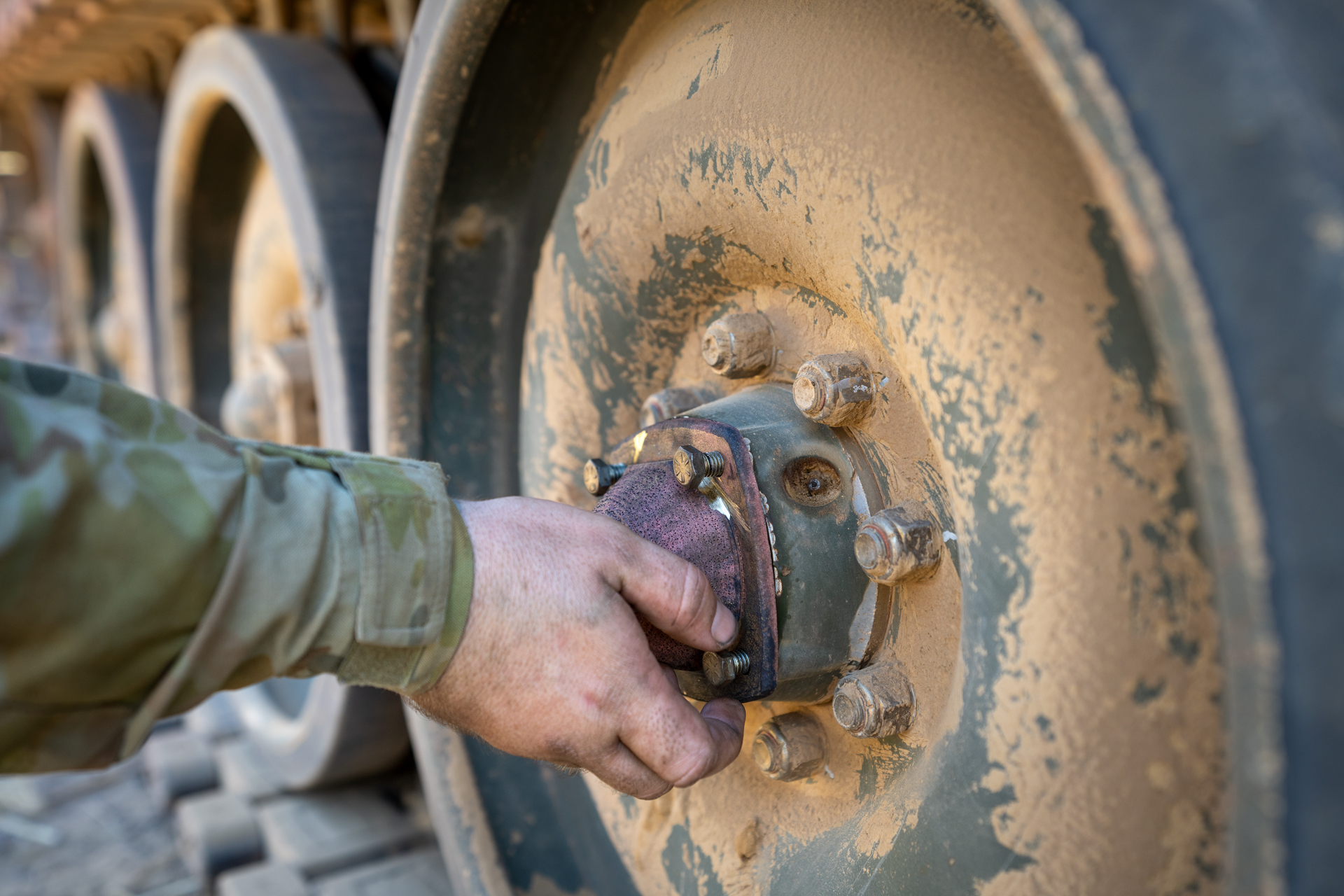 SPEE3D-Bradshaw_6918_ SPEE3D printed Wheel Bearing part installed on M113