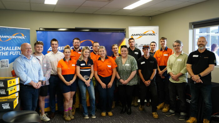 AMPCONTROL_ L to R- Rod Henderson, CEO; 2024 Apprentices; & Andrew van Der Stelt, Apprentice & Trainee Coordinator