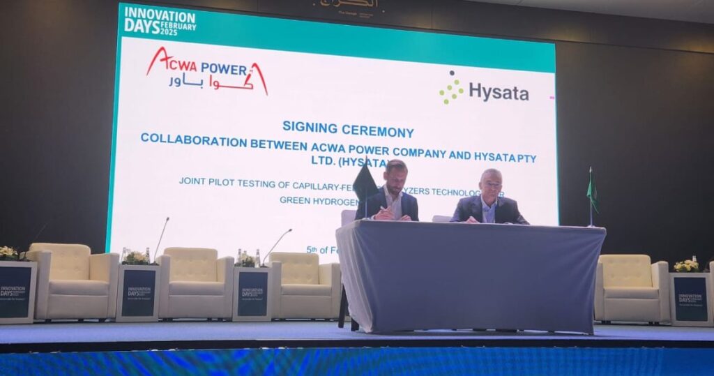 Hysata and Saudi power company sign agreement on commercial-scale electrolyser demos