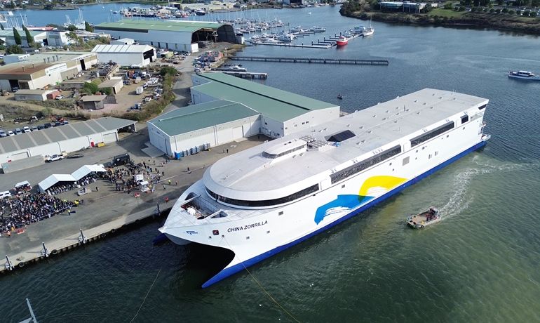 In an industry often criticised for its environmental footprint, a sleek newcomer is making a splash. Tasmanian shipbuilding powerhouse Incat has just floated out the world's largest battery-powered ship.